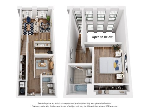 Floor plan for 1 bed, 2 baths, 952 sqft